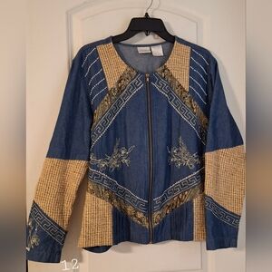 Vintage 1980s/90s Blair Boutique Lightweight Zip Up Embroidered and Beaded Denim